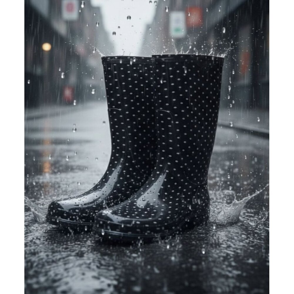 Women's - Sloggers Black Polka Dot Rain Boots, Size 7